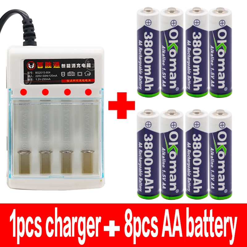 Черный Новая 1,5 V аккумуляторная батарея аа 3800mah щелочные батареи для часов игрушечный фонарик пульт дистанционного управления камера батарея+ зарядное устройство - Цвет: Черный