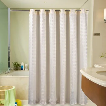 

Beige Jacquard Square lattice Shower Curtain Fabric Mildew Resistant Waterproof Bath Curtains for Bathroom 12pcs Hooks