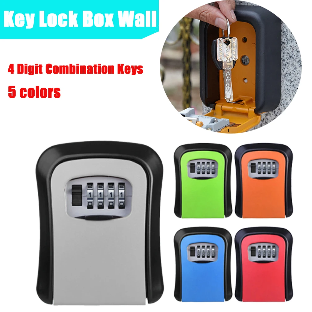 

Outdoor Security Key Lock Box Wall Mounted Aluminum Alloy Key Safe Box Weatherproof 4 Digit Combination Keys Storage Lock Boxes