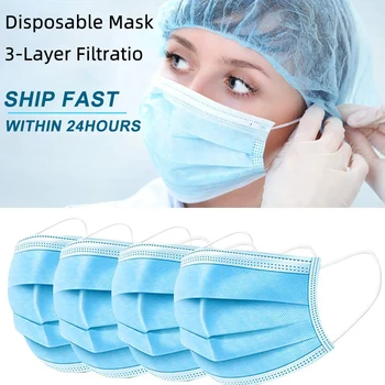 

Disposable Face Masks Non Woven 3 Layer Ply Filter Breathable Mouth masks