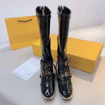 

women boots leather boots with high height but not over the knee in autumn and winter 2020