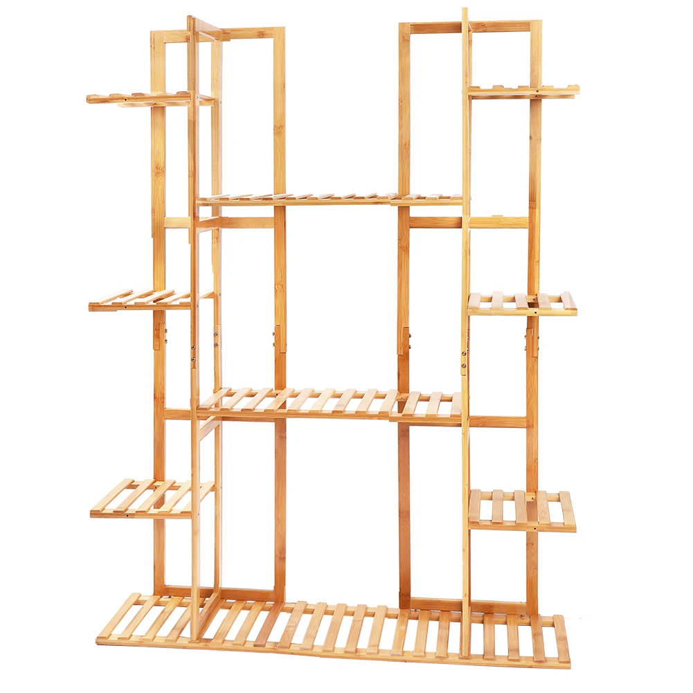 9 Tier Bamboo 17 Potted Plant Stand Rack Multiple Flowerpot Holder Shelf Indoor Outdoor Planter Display Shelving Unit Patio plant stand