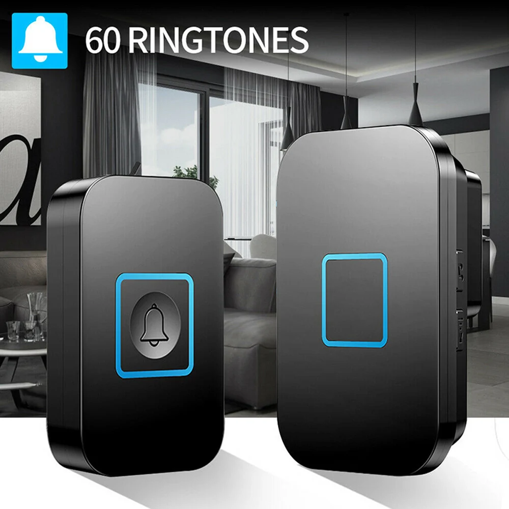 Timbre inteligente de seguridad para el hogar, campanillas de puerta inalámbricas e impermeables de larga distancia de 300M, 60 canciones