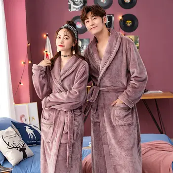 

Casual Soft Bath Gown For Women Winter Nightgown Homewear Pajamas Flannel Keep Warm Sleepwear Home Clothing Elegant Kimono Robe