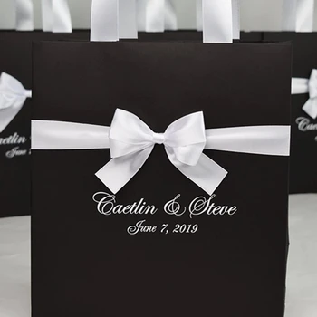 

Personalized Chic Wedding Welcome Bags with satin ribbon bow and your names, Elegant gift bag for wedding favor for guests