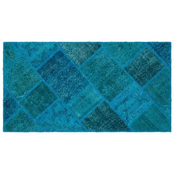 

Handmade Turquoise Vintage Overdyed Patchwork Area Rug 080x150 Cm-2'7''X4'11''
