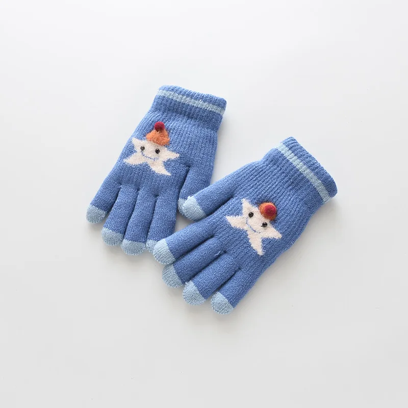 Высокое качество, Зимние Детские двойные толстые теплые перчатки, вязаные бархатные перчатки, вязаные перчатки для мальчиков и девочек, детские От 5 до 8 лет - Цвет: blue