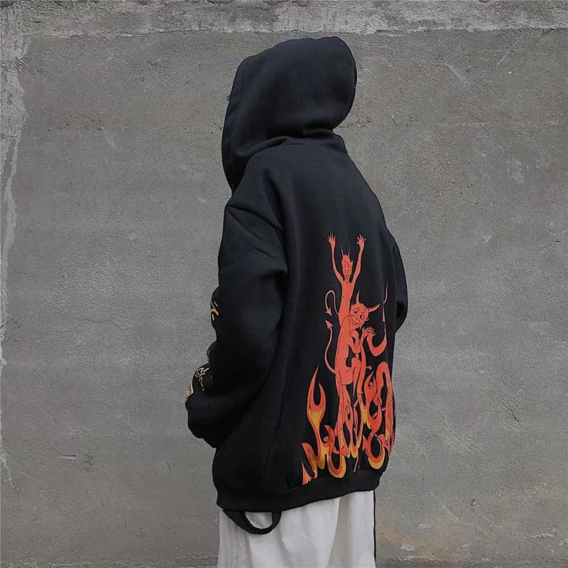 NiceMix Harajuku street Ghost print плюс бархатные теплые толстовки осень зима свободные с капюшоном на молнии Толстовка для женщин и мужчин верхняя одежда