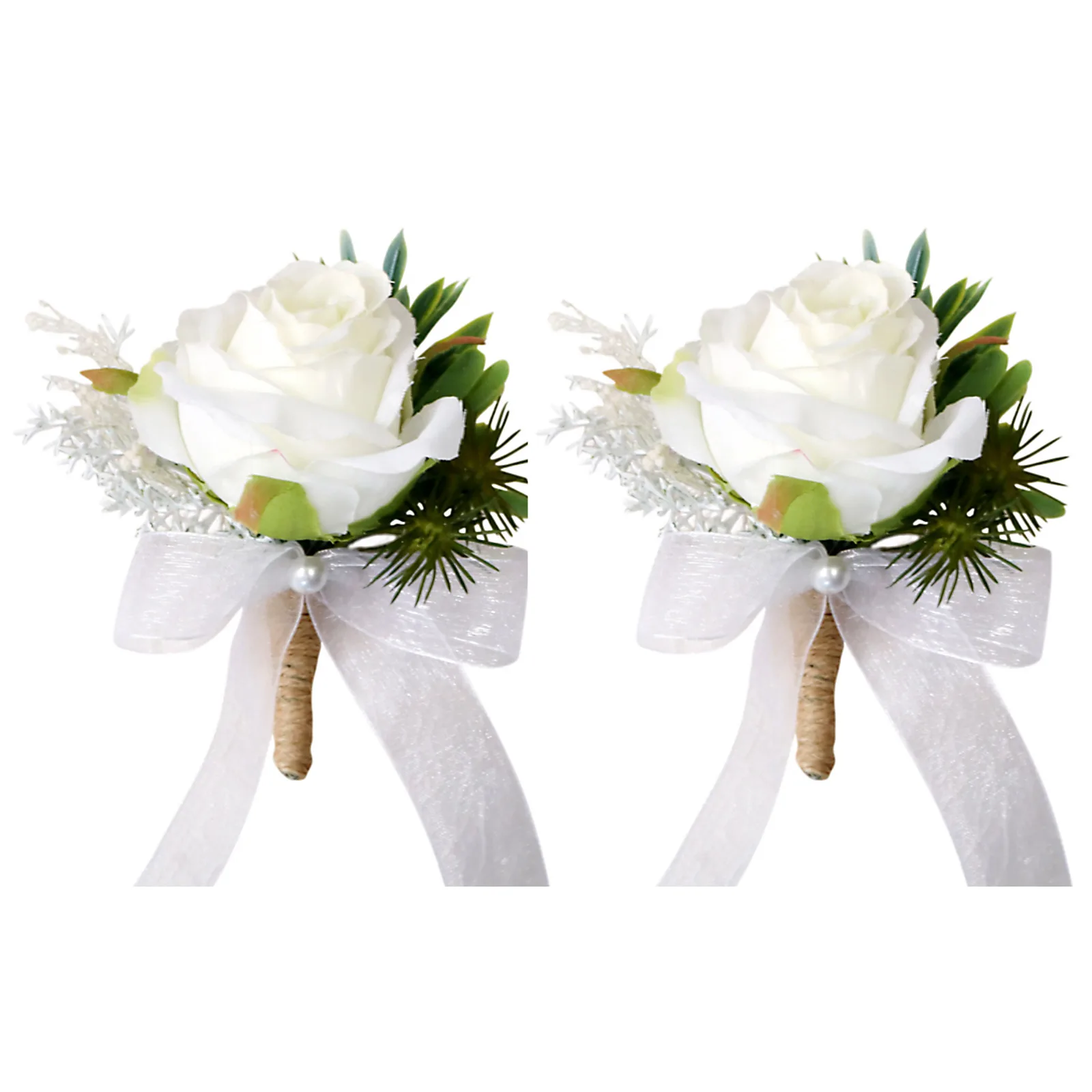 White Rose Flower Bride Bridesmaid Wrist Corsage Wedding Party Favour Bag Filler 