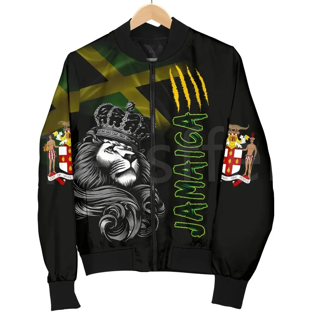 Tessffel Reggae Art County Flag Africa Jamaica King Emblem Lion 3DPrint Men/Women Sportswear Casual Windbreaker Bomber Jacket A5