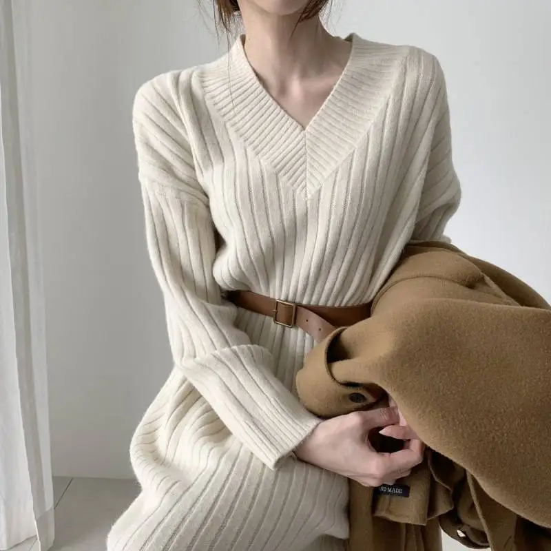 

2020 New Autumn Sweater Women Dress Winter Long Sleeve Sweaters Knitted Dresses Womens Loose Maxi Oversize Knitting Robe Vestido