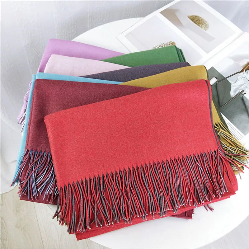 

Luxury brand cashmere women scarf winter warm double sides shawls and wraps wool pashmina female foulard thicken blanket D035