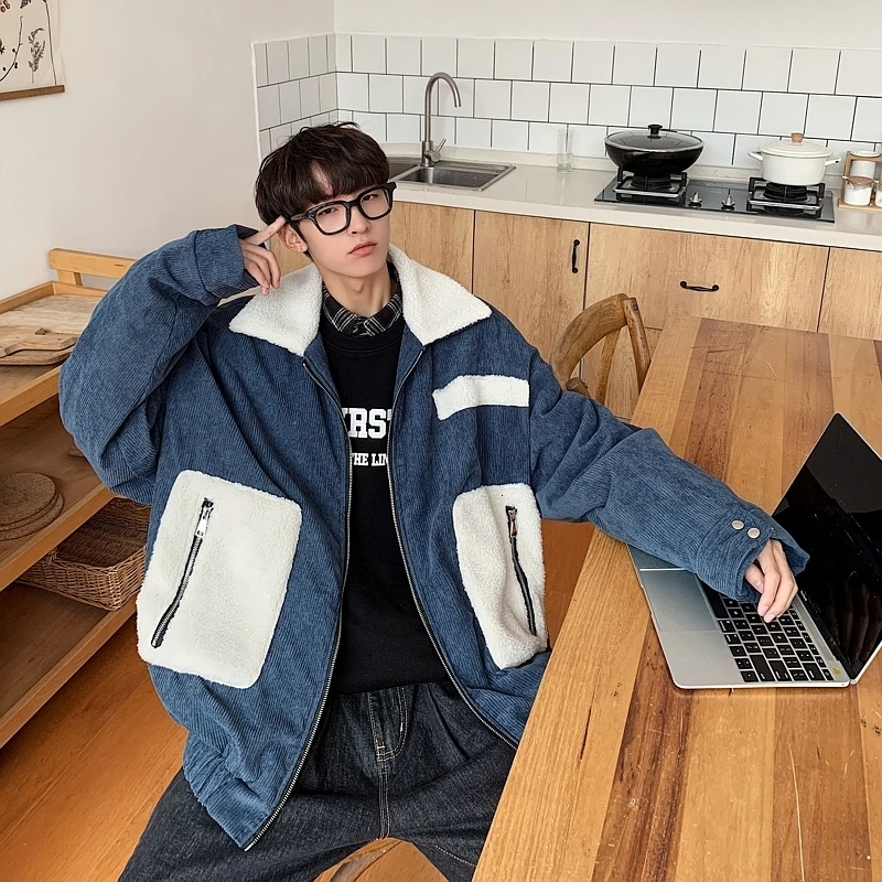 Men's jacket autumn and winter new lamb fur coat loose cotton casual jacket youth personality fashion trend men's clothing