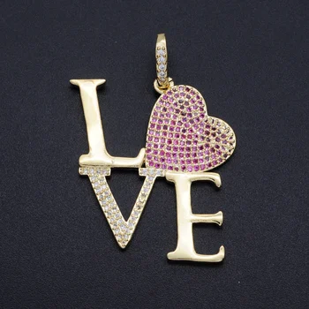 

5pcs/lot 42x29mm 100% CZ Zircon DIY Jewelry Love Word Script Charm Pendant Wholesale Bracelet Making Charm Jewellery Accessories