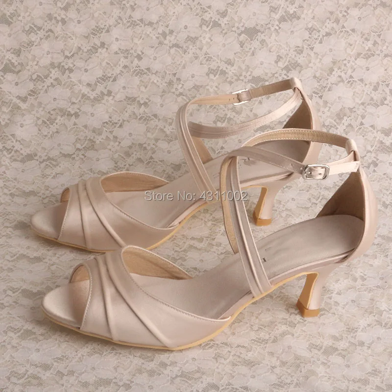 

Wedopus 23 Colors Lower Heel Shoes for Women for Wedding Nude Color Satin Size 8 Sandals