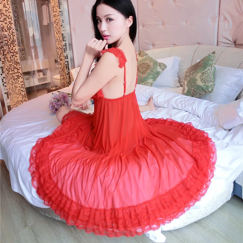 Large Size 4XL Loose Women Sexy Lace Hollow Out Nightwear Lace Nightgown Sleepwear Dress Home Service Sexy Lingerie Robe