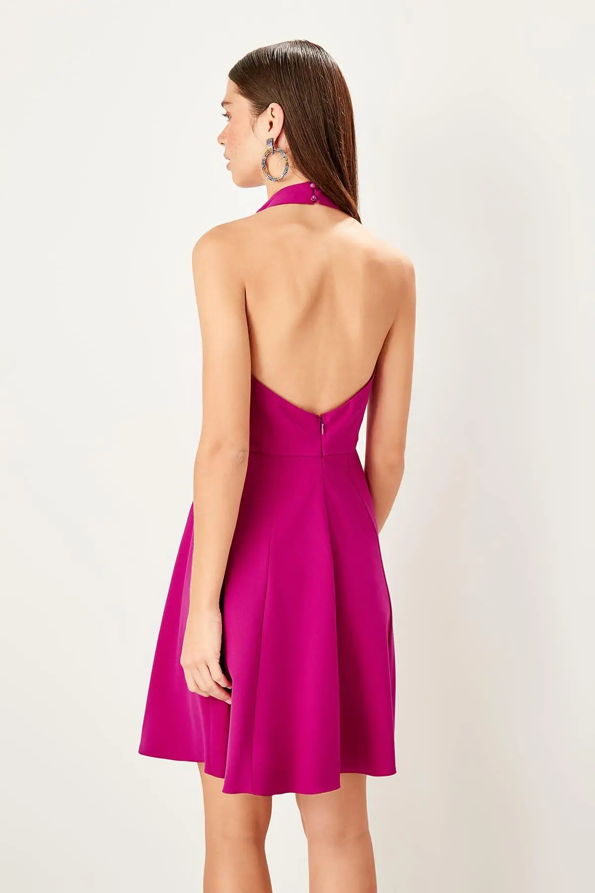 Trendyol фуксия Холтер шеи платье TPRSS19FZ0337|Платья| |