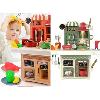 

Kids Pretend Play Cooking Table Set Spray Water Dinnerware Simulation Kitchen Toys With Sounds & Lights for Girls and Boys