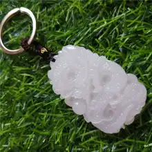 Натуральный белый нефрит резной дракон жемчуг брелок ожерелье Мода резной брелок для ключей ювелирные изделия