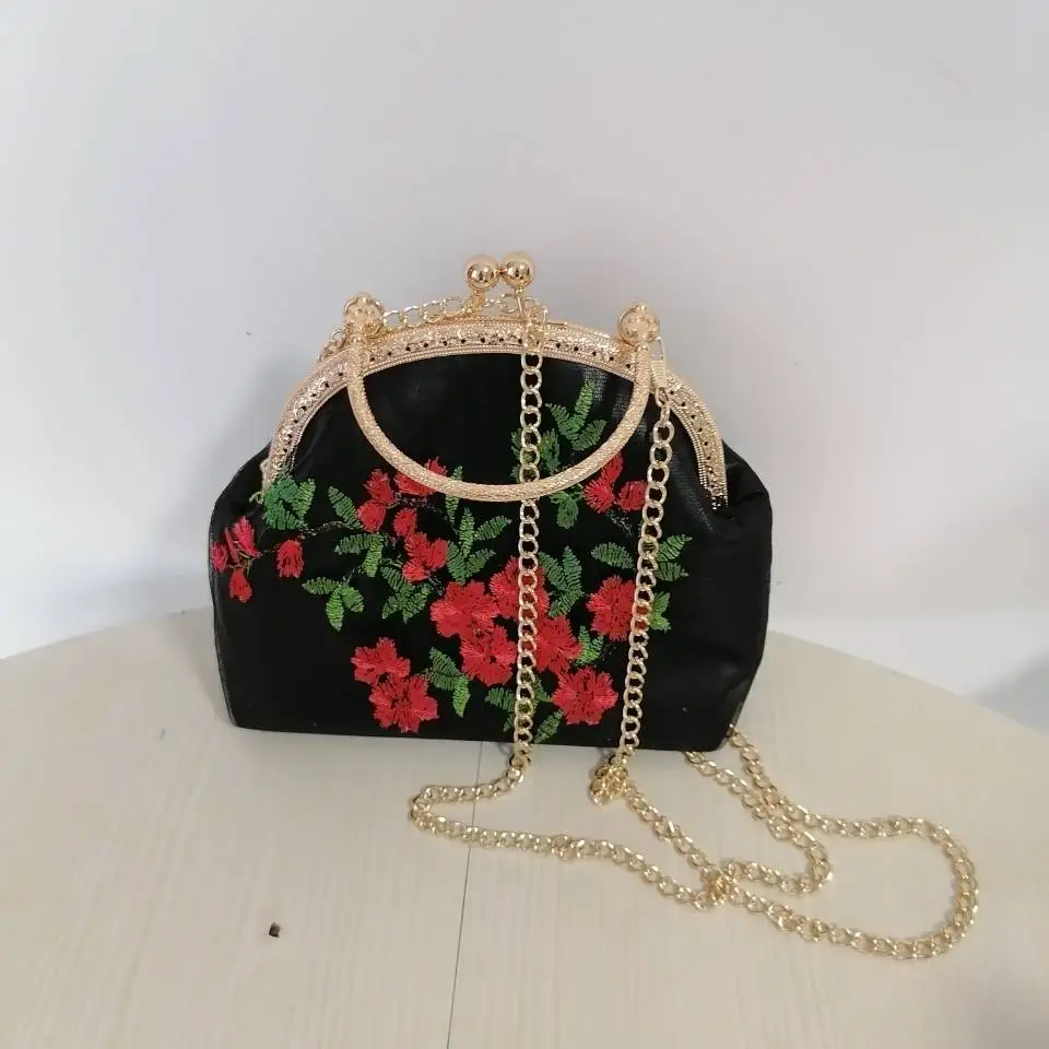 Classic Embroidery Flowers Kiss lock Shell Bags Bag Chain Women Shoulder Crossbody Bag Vintage Designer Women's Handbags