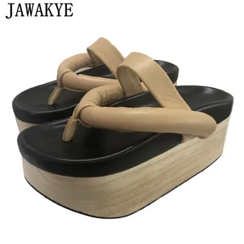 

Casual Clogs Wedge FlipFlops Women Slippers Genuine Leather Platform Slip On Gladiator Sandals Runway Summer Slides For Woman