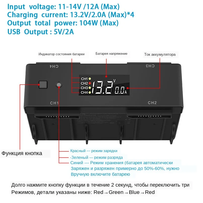 4-in-1 smart battery charging hub LED display smart charger for DJI Mavic AIR Drone USEUUK plug cable car charger 20N6 (8)
