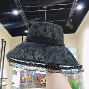 

Hat female pearl lace fisherman hat female summer wild breathable sunscreen sun hat