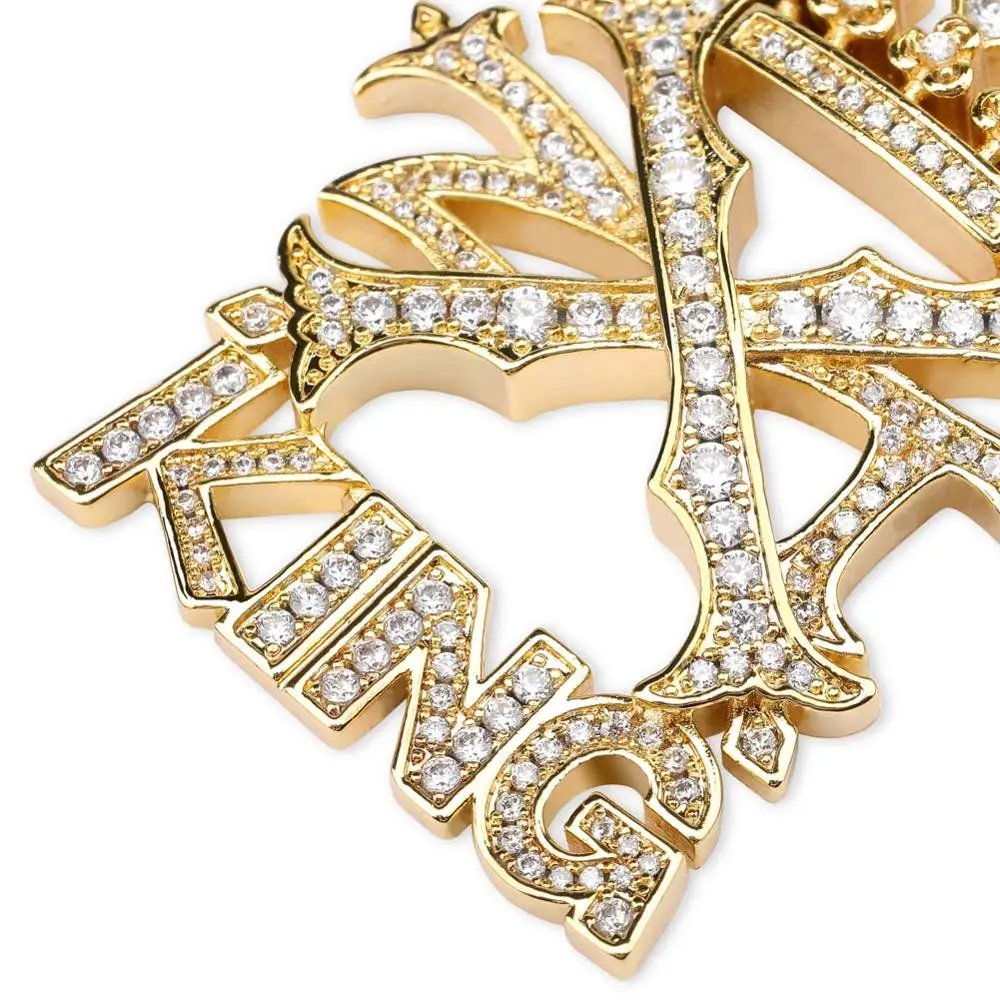 JINAO iced Out AAA CZ Камень Корона письмо КОРОЛЬ кулон и ожерелье микро проложили украшение золотистого цвета цепи с амулетом хип хоп ювелирные изделия