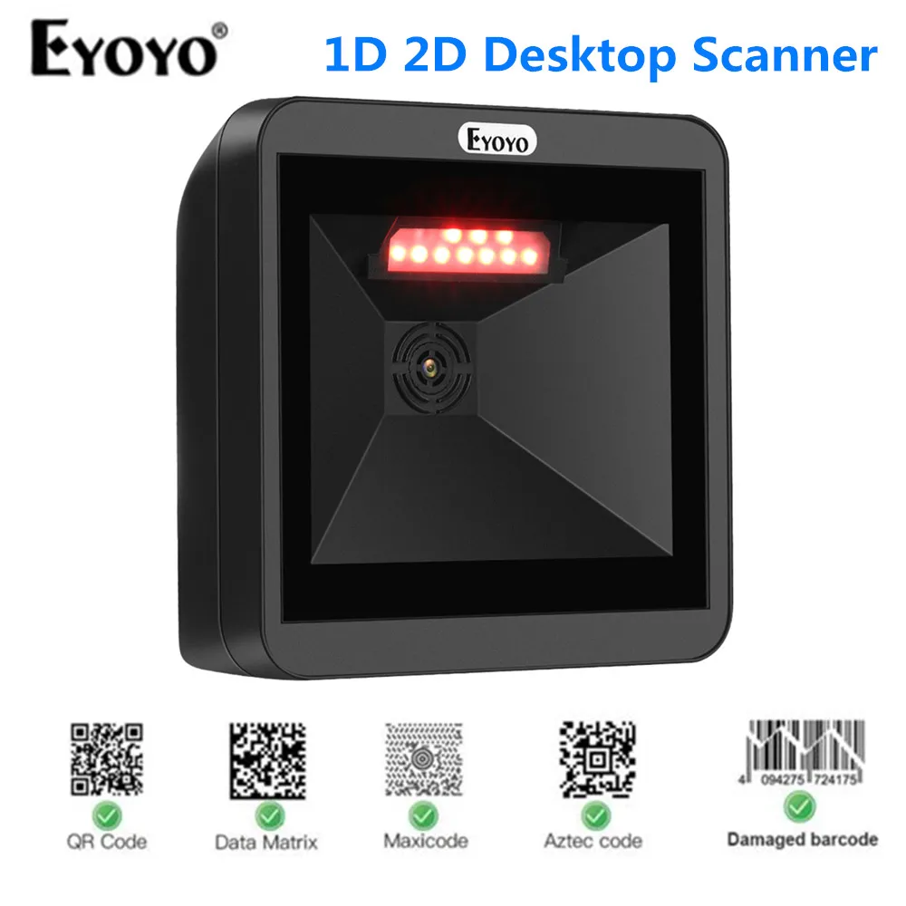 Многонаправленный 2D проводной сканер штрих-кода Eyoyo инфракрасный с