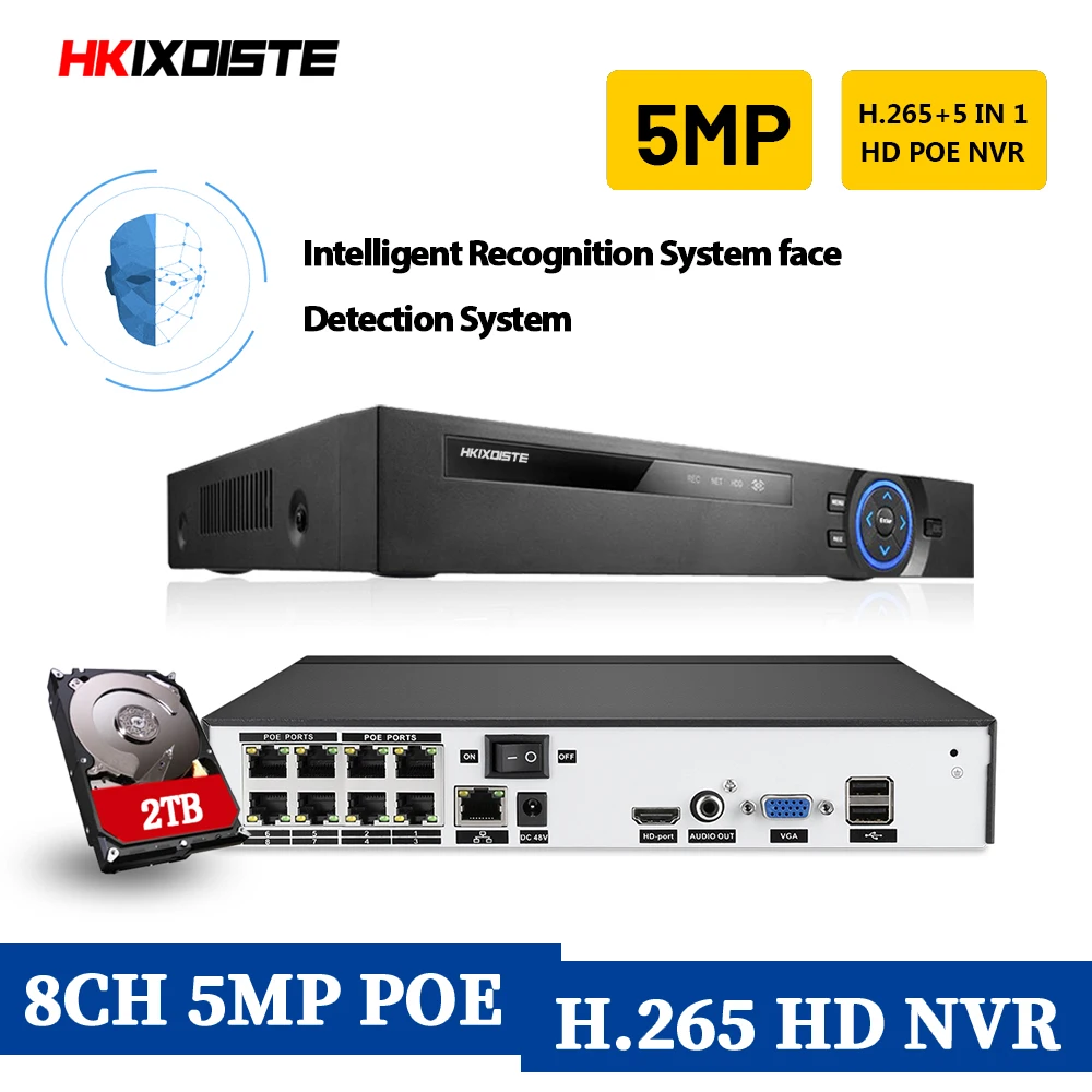 Обновлённое распознавание лица PoE NVR звукозаписывающее устройство комплект 8