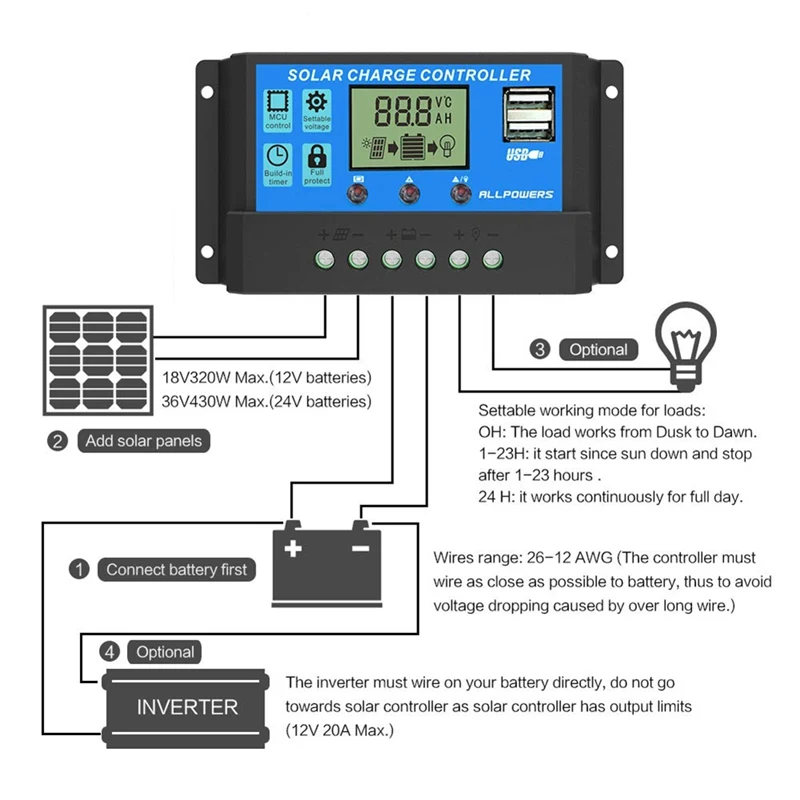 

10-100A 12V 24V Auto Solar Charge Controller With Auto Paremeter Adjustable LCD Dual USB Output Solar Panel Regulator Home