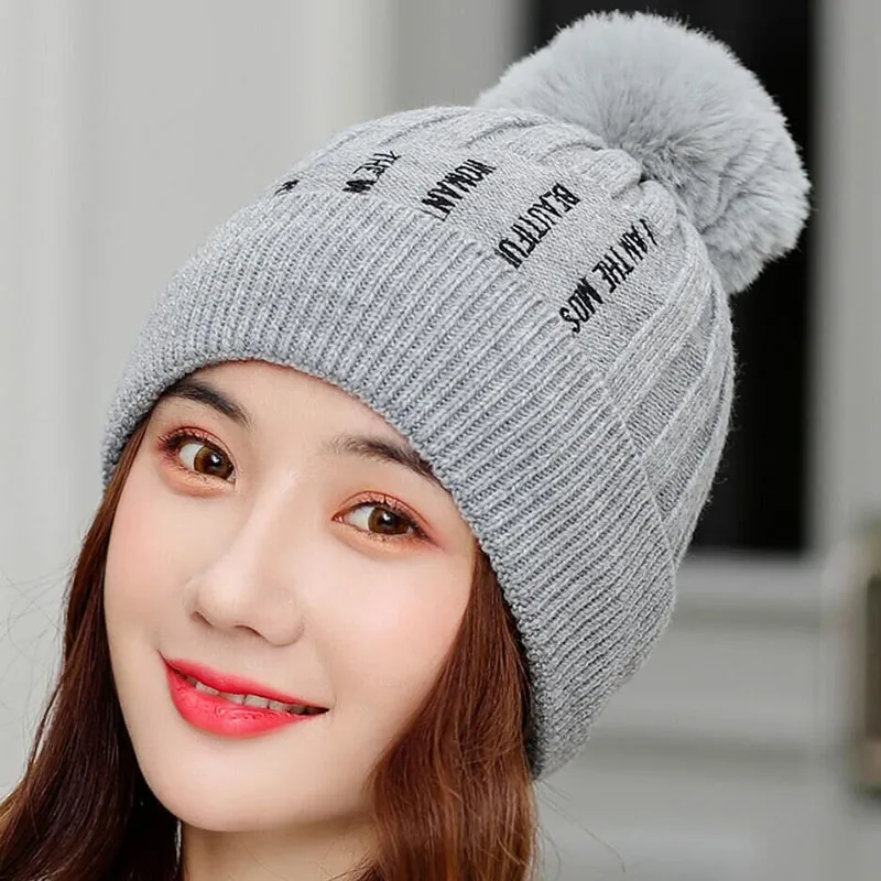 Skullies Beanies зимняя женская шапка вязаная теплая шапка с помпоном Модная брендовая теплая вязаная шапка плюс бархат