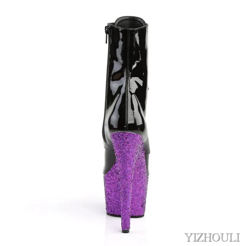 Pole dancing performance, flash material bag with waterproof platform, 15cm high ankle boots, sexy model dancing shoes