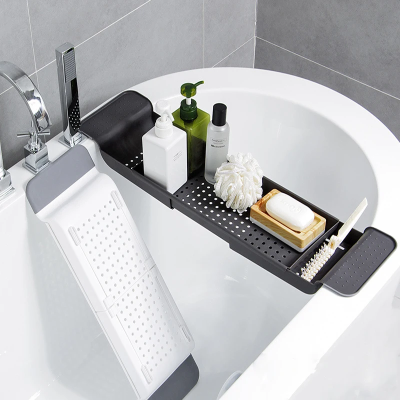 Multi-functional plastic adjustable bathtub tray basket receive bathroom kitchen tools