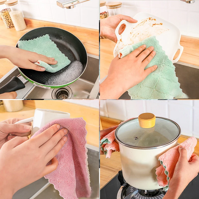 5PCS Kitchen Cleaning Tools Thickened Absorbent Rag Kitchen Towels And Rags