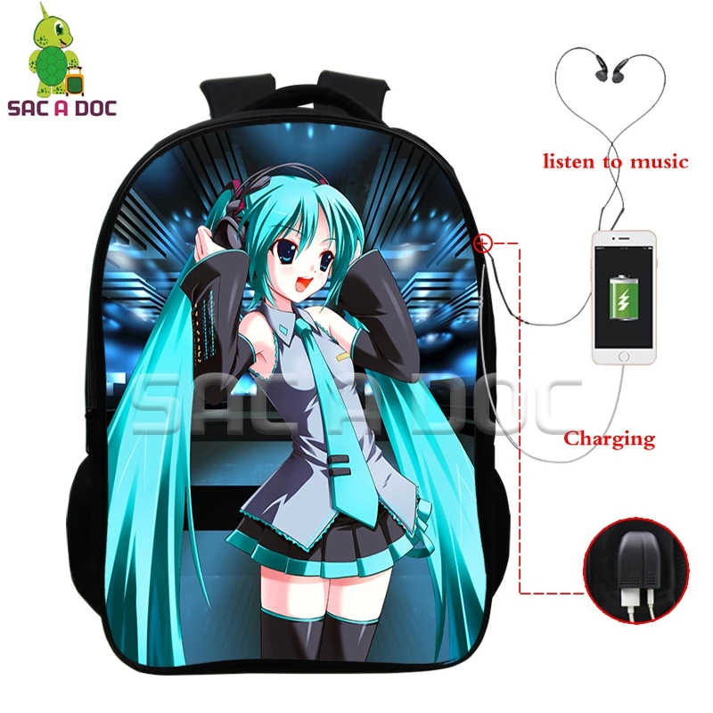 Многофункциональный рюкзак VOCALOID Hatsune Miku, зарядка через usb, разъем для наушников, для ноутбука, для подростков, мальчиков, девочек, школьные рюкзаки для косплея - Цвет: 21