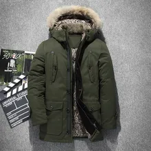 Русская зимняя куртка для мужчин, меховой воротник, толстый пуховик с капюшоном, Мужская теплая овечья шерсть, подкладка, ветровка, карго, утиный пух, пальто