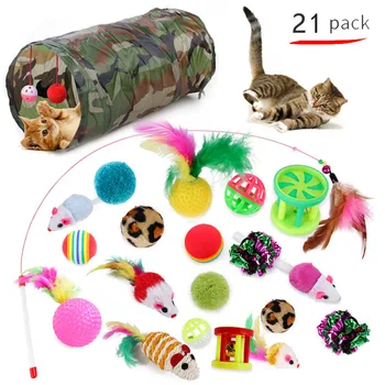 

Funny Cat Toys Set Cats Stick Bell Ball Feather Toy Creative Assorted Cat Interactive Cat Play Toy for Kittens 14/20/21 piece