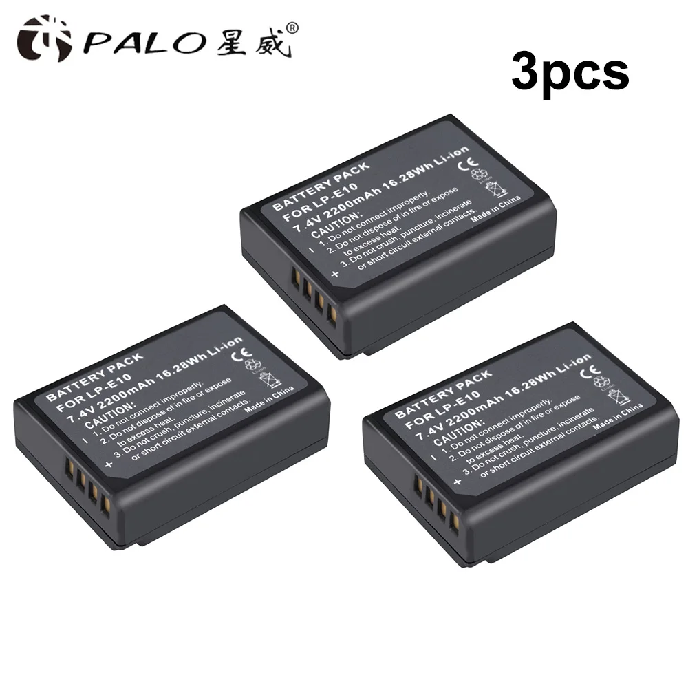 3PCS PALO LP-E10 LPE10 LP E10 цифровая камера Батарея для цифровой однообъективной зеркальной камеры Canon EOS 1100D 1200D 1300D 2000D Rebel T3 T5 T6 поцелуй X50 X70 Батарея L10 - Цвет: 3PCS