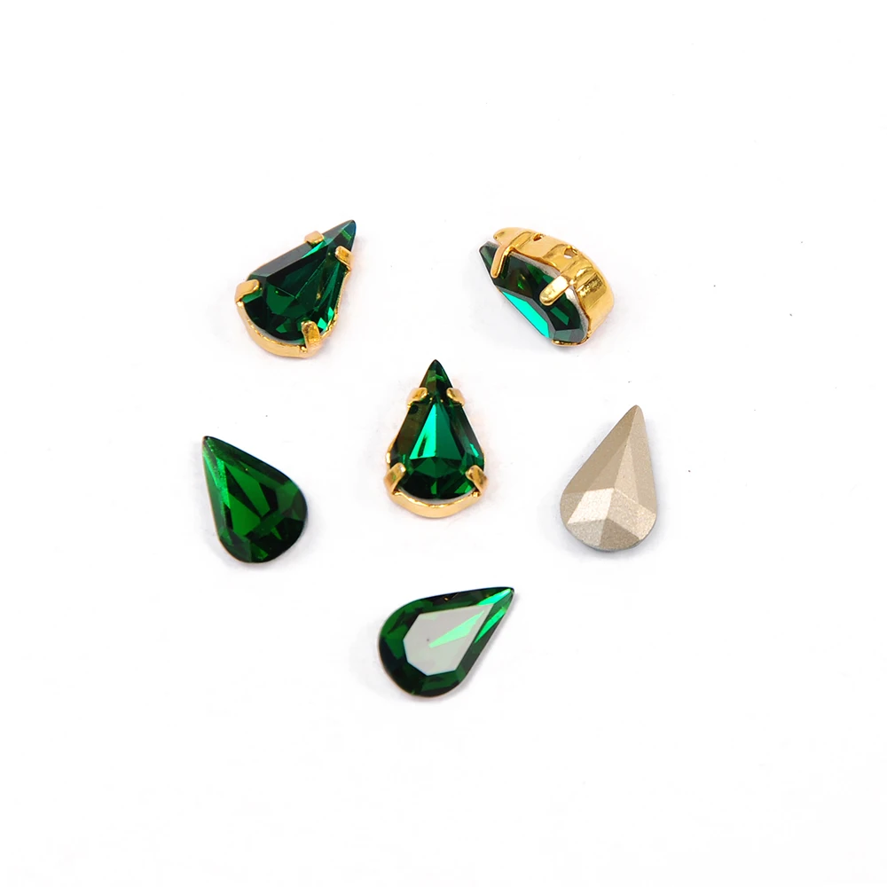 CTPA3bI Glass Emerald Color Crystal Sew on Rhinestones Pear Shaped Stones Strass Garment Shoes Accessories Applique Decoration