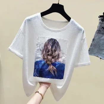 

Sequins T-shirt Short-sleeved T-shirt Women's Self-cultivation Students New Korean Harajuku Tee Wild Ins Tide Tops Female