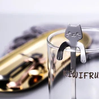 

1Pc Stainless Steel Cartoon Cat Hanging Cup Coffee Spoon Mug Tea Milk Rice Soup Scoop Ice Cream Candy Fruit Spoon Kitchen Tools