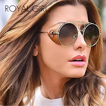 

ROYAL GIRL Fashion Vintage Sunglasses Men Steampunk Retro Metal Frame Black Circle Round Sun Glasses Women Rivet Summer ss549