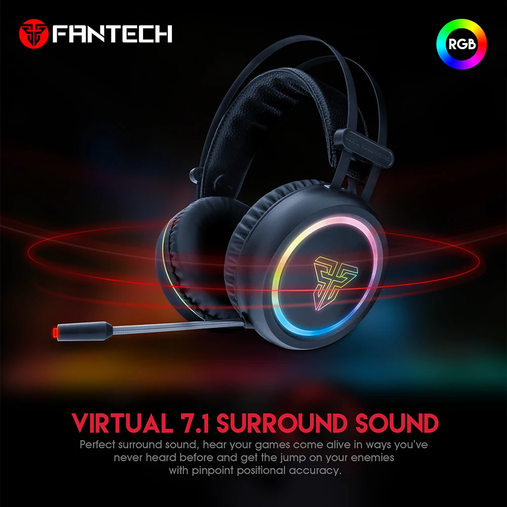 FANTECH HG15 USB 7.1 Stereo wired gaming headphones game headset over ear with mic Voice control for laptop computer gamer