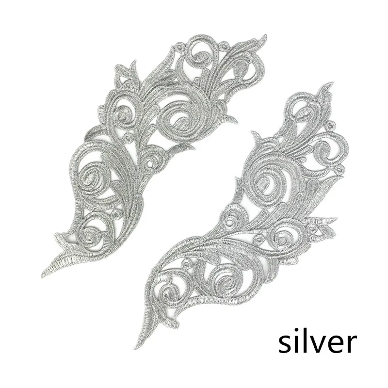 silver Zsbszc 5 пар 26,3X11 см белая ткань полиэстер, с вышивкой DIY кружевные нашивки венецианские кружевные цветы аппликация аксессуары для одежды LP-DA827 - Цвет: silver