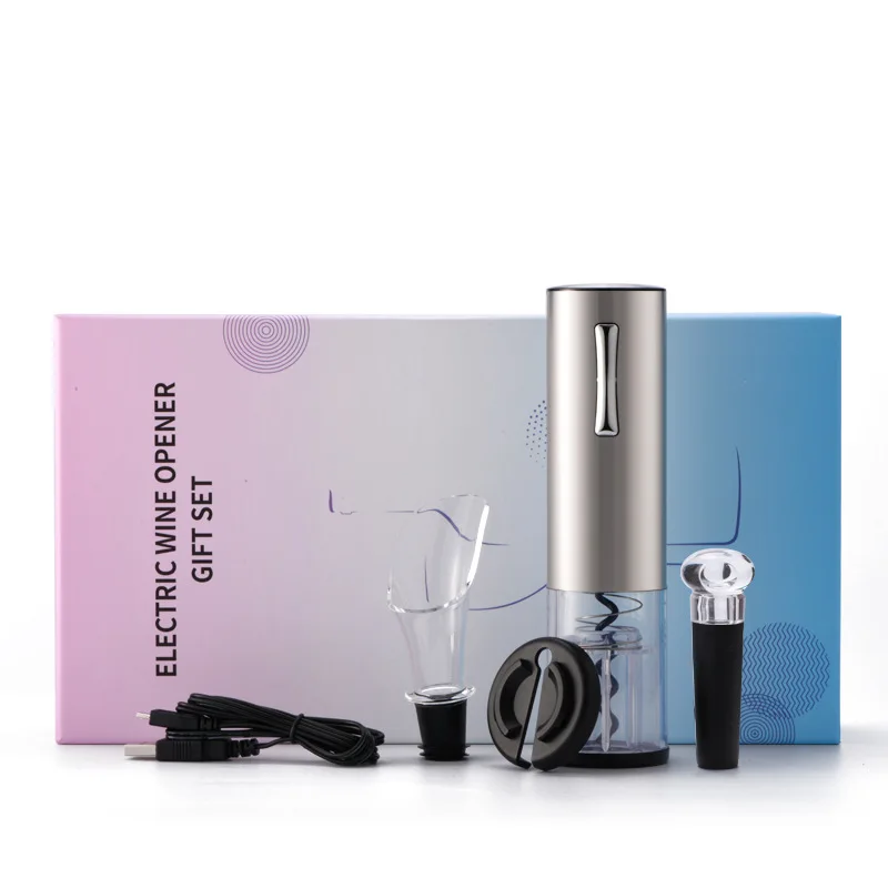Черный Science and technology stainless steel 4 and 1 red wine electric bottle opener set wine kit gift box set carafe wine gifts - Цвет: Черный