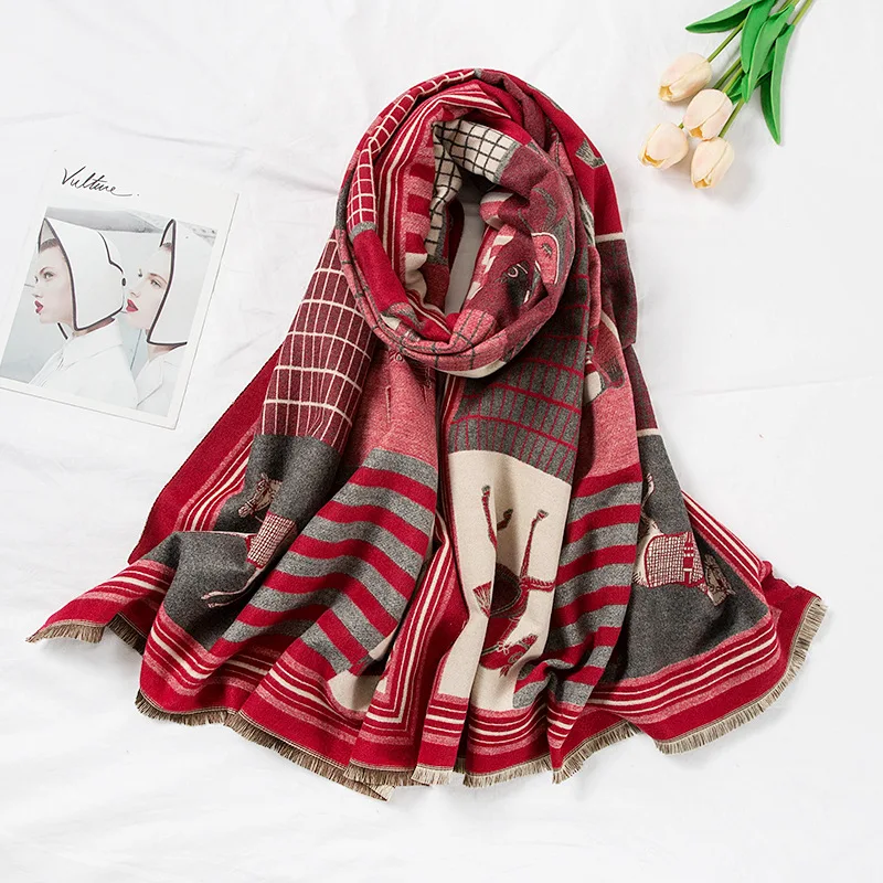 Зимний кашемировый шарф для женщин, Роскошные шали и палантины с животным принтом, шарфы для шеи, женский платок, теплое пончо, шарфы для женщин