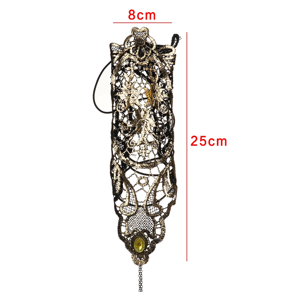 Женская Золотая Сексуальная кружевная полая дизайн женские перчатки без пальцев ретро стимпанк готический вечерние браслет на руку ювелирные изделия аксессуары - Цвет: Черный