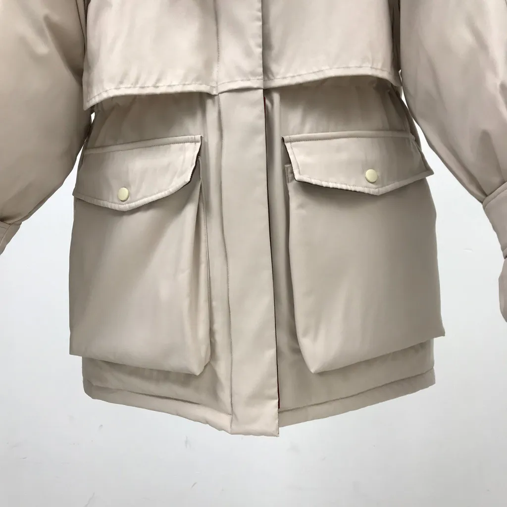 SAGACE с капюшоном цветной меховой воротник утепленная свободная талия хлопковая