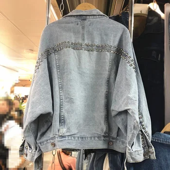 

Hot Style Retro Frayed Denim Jack Female 2020 Spring New Studded Rivet Denim Coats Girls Students Casual Outwears Basic Coat